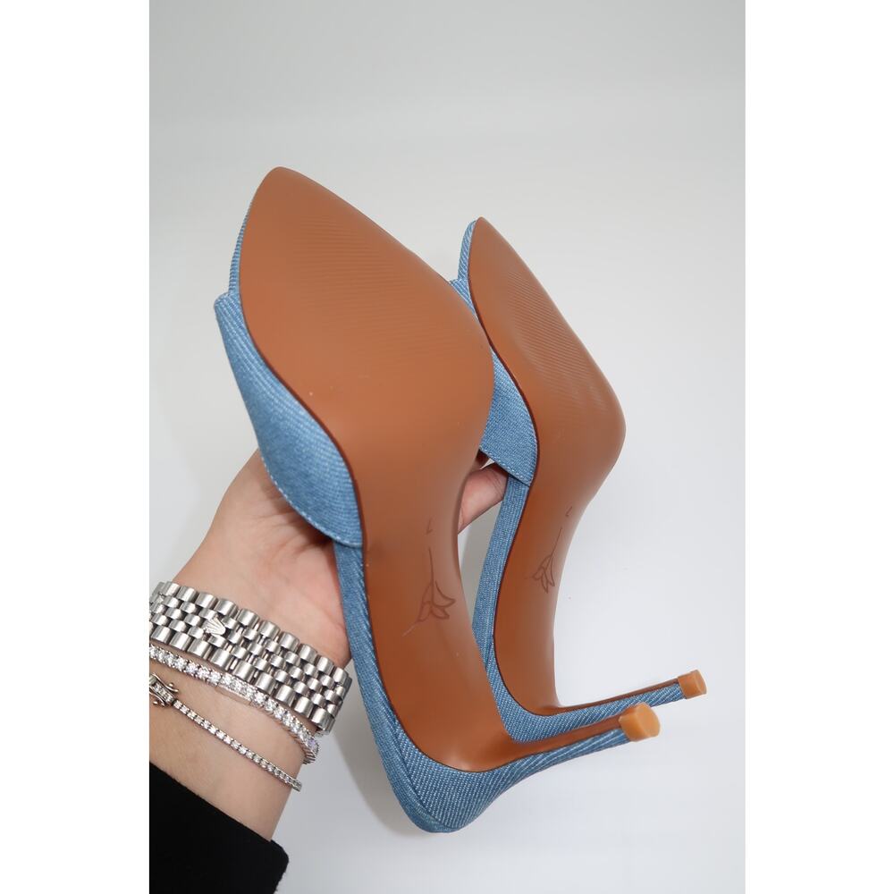 Cult of Coquette 120 Heeled Pointy Mules Blue Gia Denim Vegan Women's Size 7 - Picture 6 of 7